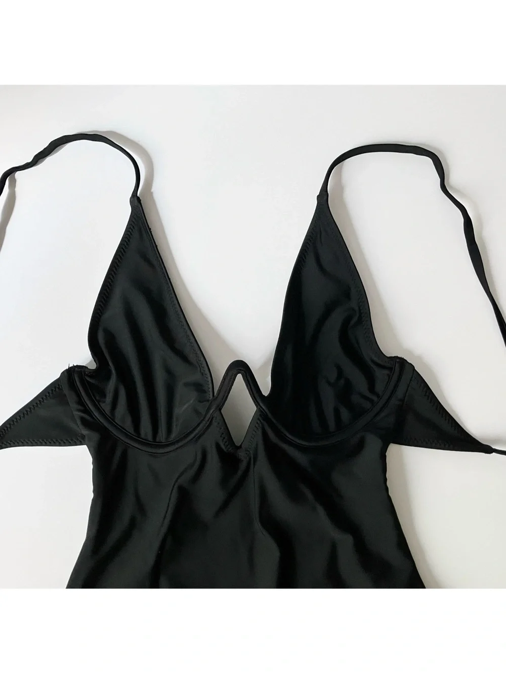 White Fox Black High-Cut One-Piece Swimsuit w/Adjustable Tie Straps Women’s SM